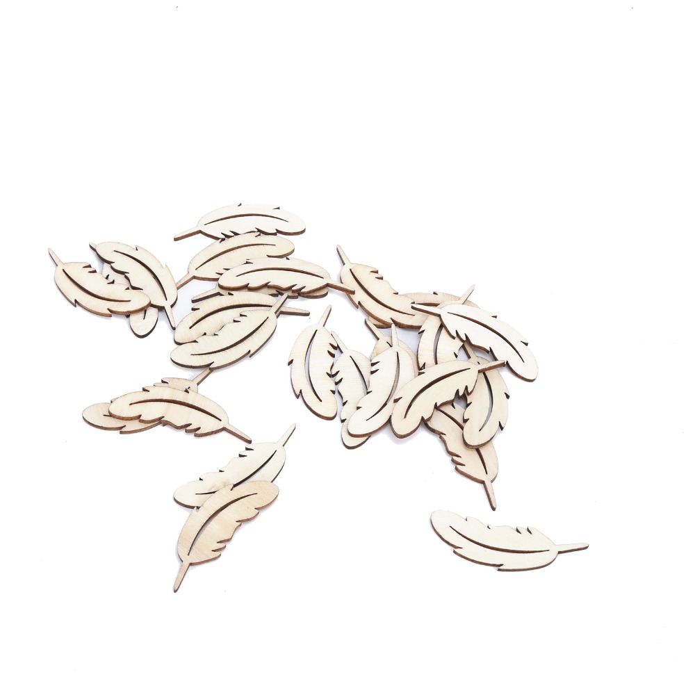 Craft Embellishments - 50pcs Unfinished Surface Wood plume Cutouts