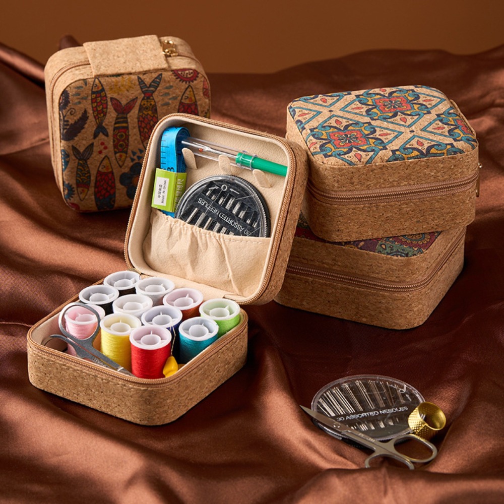 Craft Embellishment Storage - Vintage Cork Boho Floral Sewing Kit