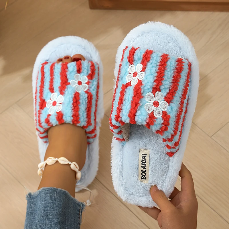 Flower Embroidery Stripe Plush - Embroidery Embellishments 评论和价格