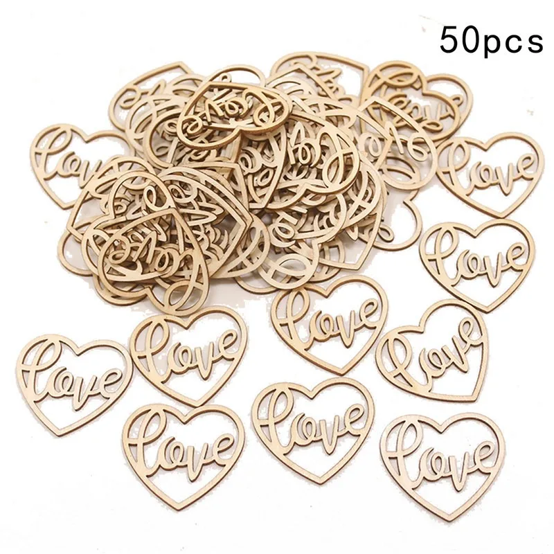 50pcs Heart Wooden Ornament He - Craft Embellishments 评论和价格