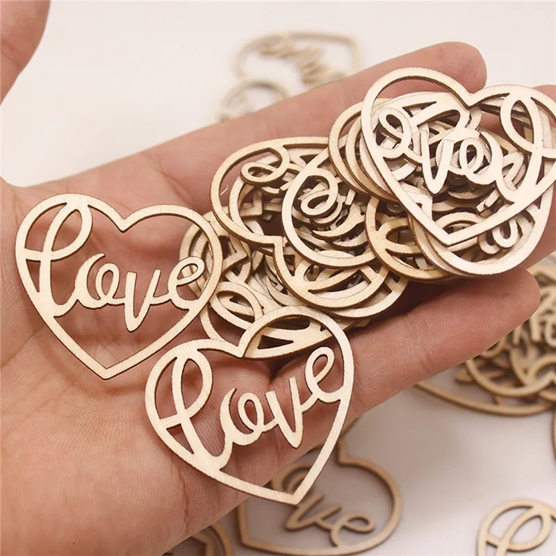 50pcs Heart Wooden Ornament He - Craft Embellishments 评论和价格