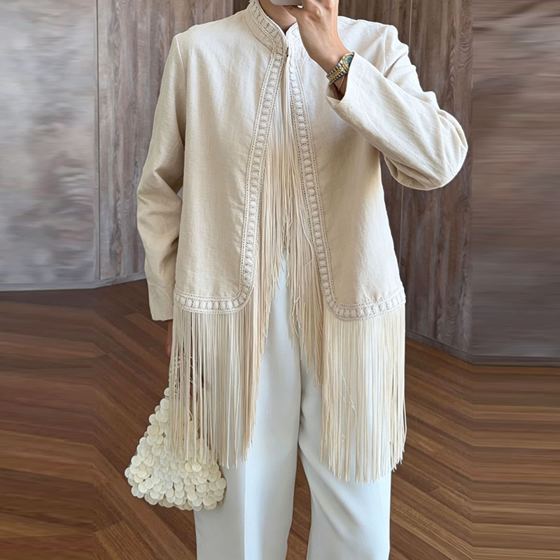 Autumn Boho Outerwear Coats Ha - Tassel Fringe Trim 评论和价格