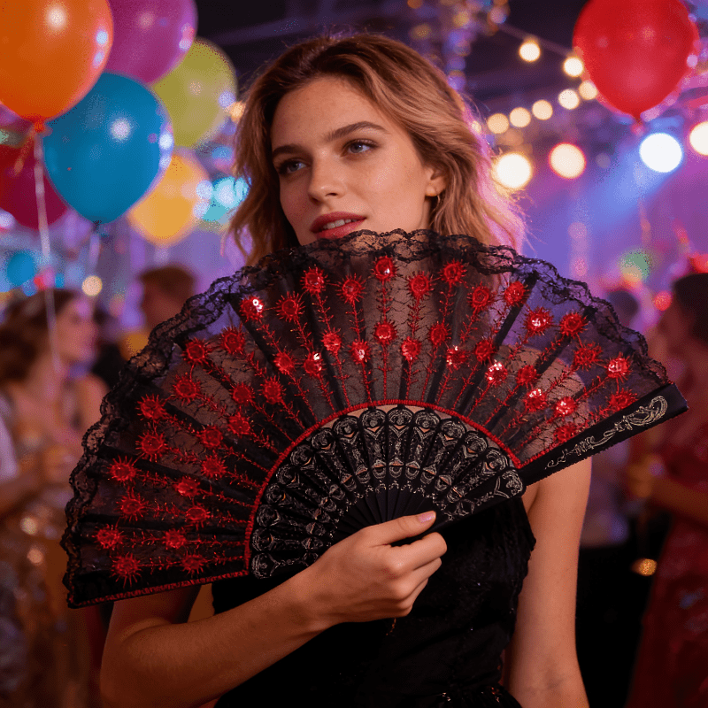 Spanish Style Folding Hand Fan - Tassel Fringe Trim 评论和价格