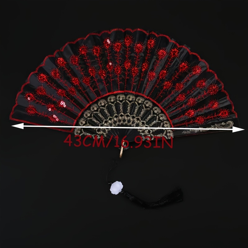 Spanish Style Folding Hand Fan - Tassel Fringe Trim 评论和价格