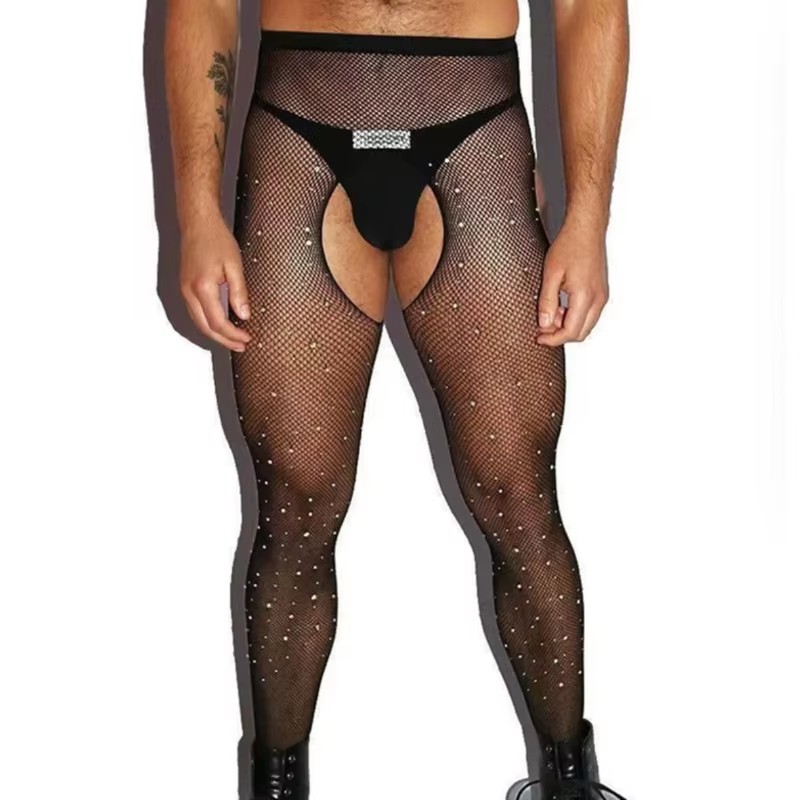 Men Hosiery Open Crotch Fishne - Crystal Mesh Fabric 评论和价格