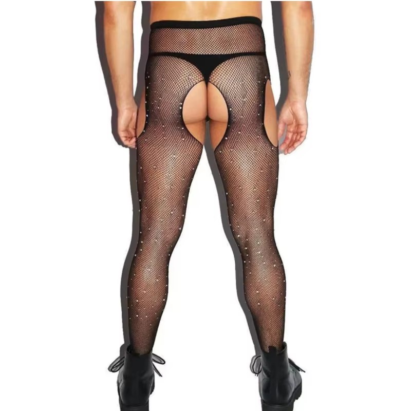 Men Hosiery Open Crotch Fishne - Crystal Mesh Fabric 评论和价格