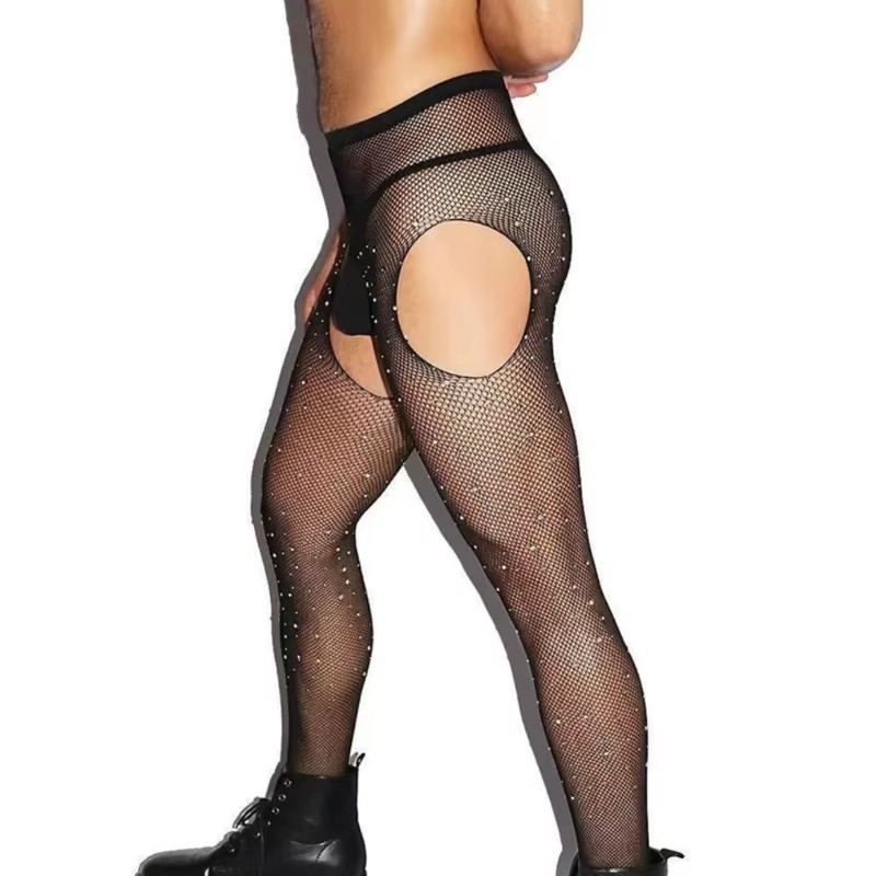 Men Hosiery Open Crotch Fishne - Crystal Mesh Fabric 评论和价格