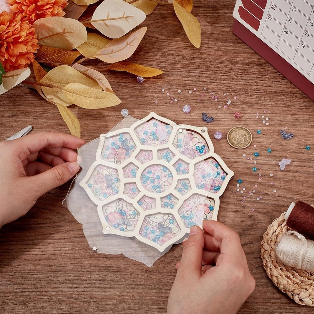 Wood Bead Organizer Tray Flowe - Craft Embellishment Storage 评论和价格