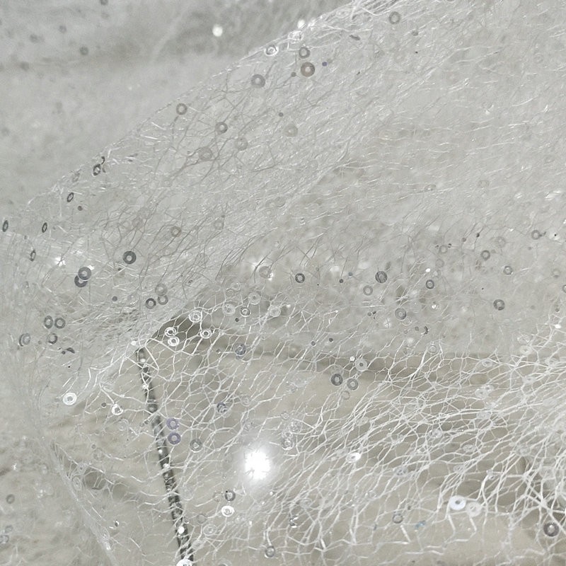 Hard Net White Gold Sequin Emb - Crystal Mesh Fabric 评论和价格